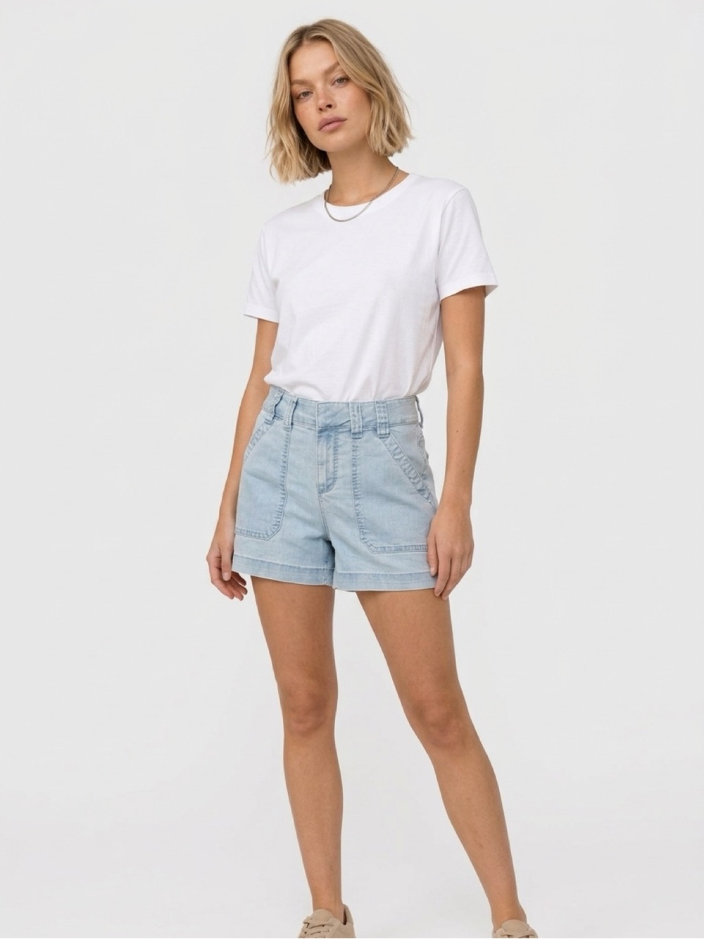 Light Wash Denim Utility Shorts - Women
